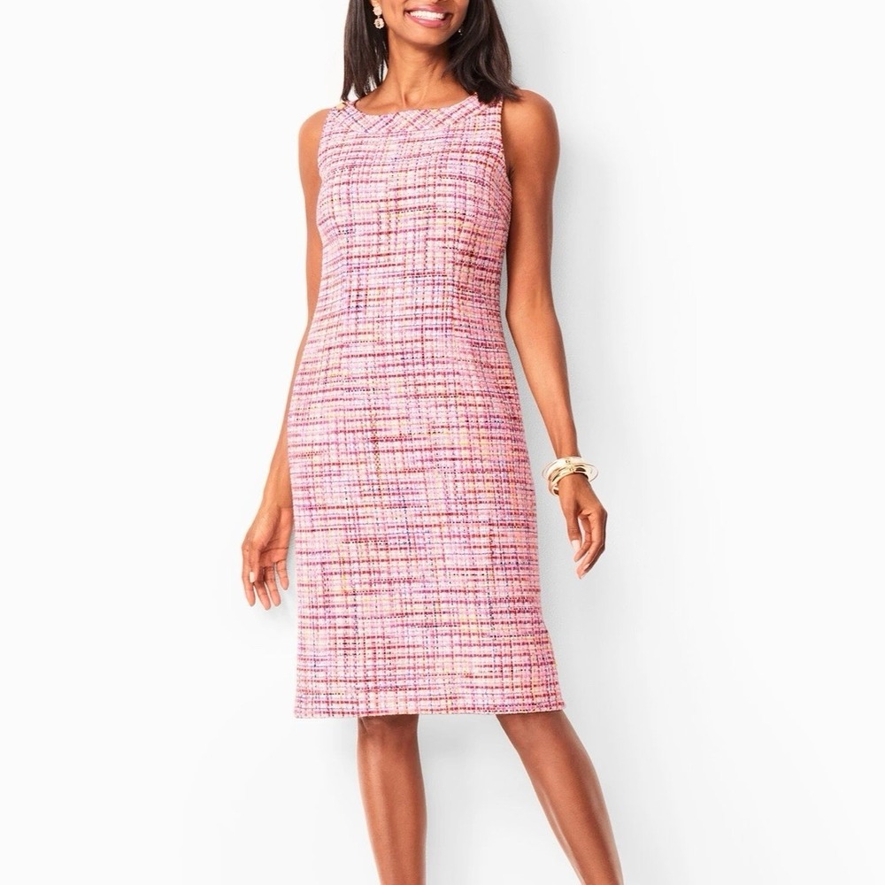 Talbots‎ Pink Ribbon Tweed Sleeveless Shift Dress Size 4 Office Preppy